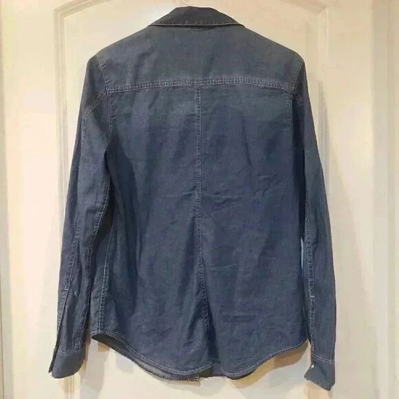 Calvin Klein Women's Blue Brady White Small Snap Front Denim Shirt - Picture 9 of 13